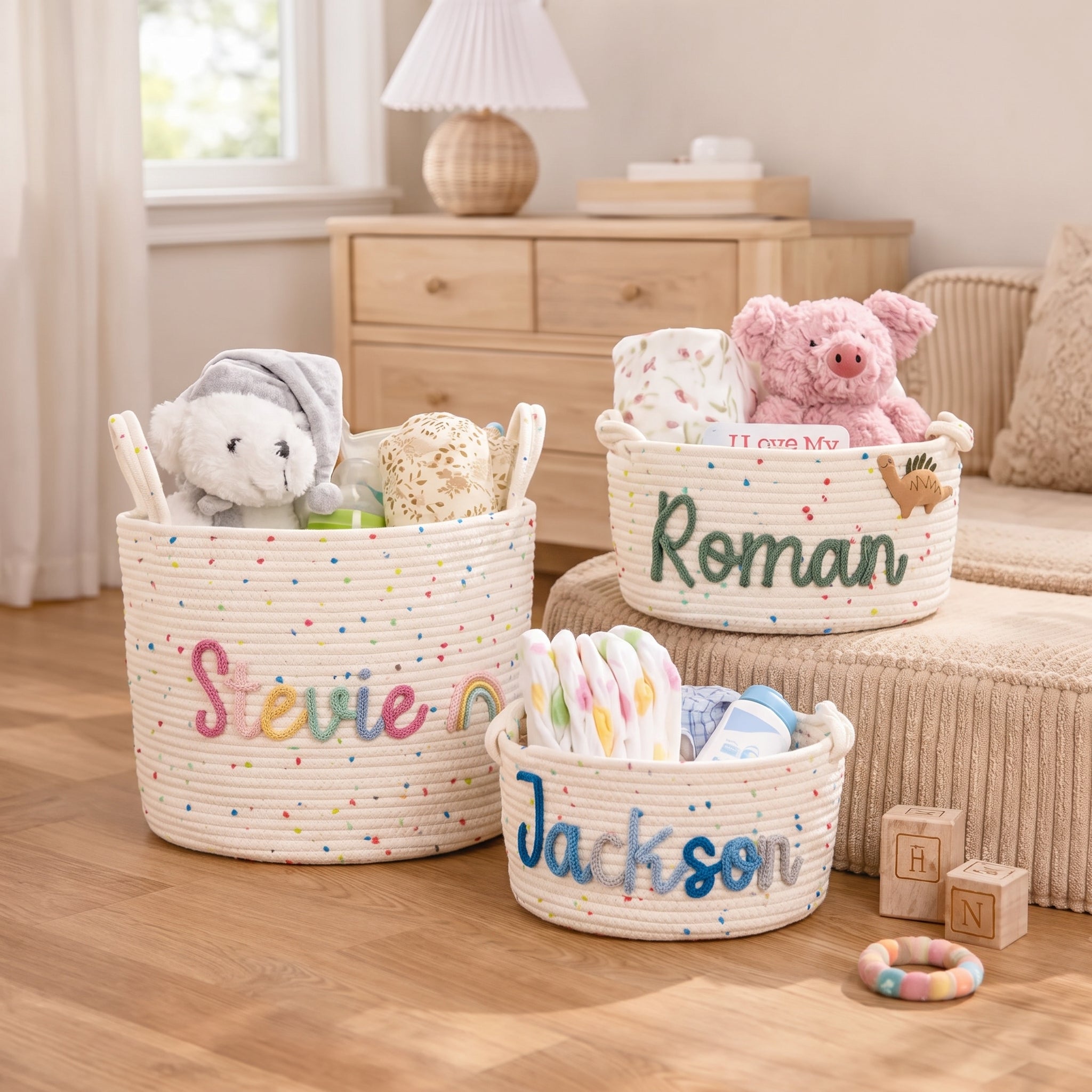 MamaRaya Personalized Nursery Storage Basket Custom Name Gift
