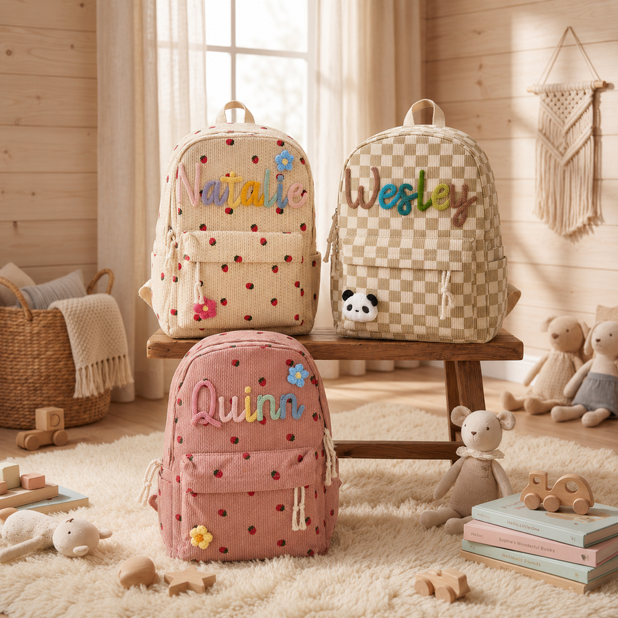 MamaRaya Personalized Patterned Corduroy Backpack for Kids