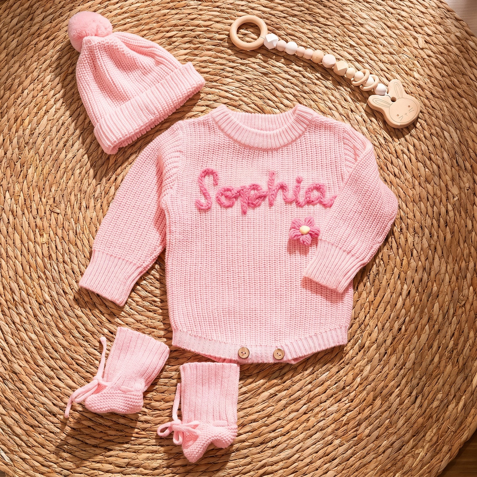 Mamaraya Personalized Knit Baby Beanie Sweater Socks Set