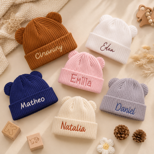 Personalized baby bear beanie size guide for newborns and infants