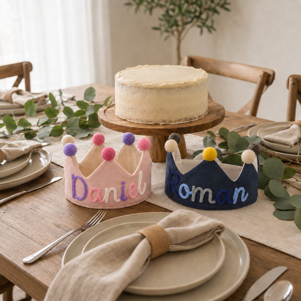 Personalized navy birthday crown hat for baby boy first birthday