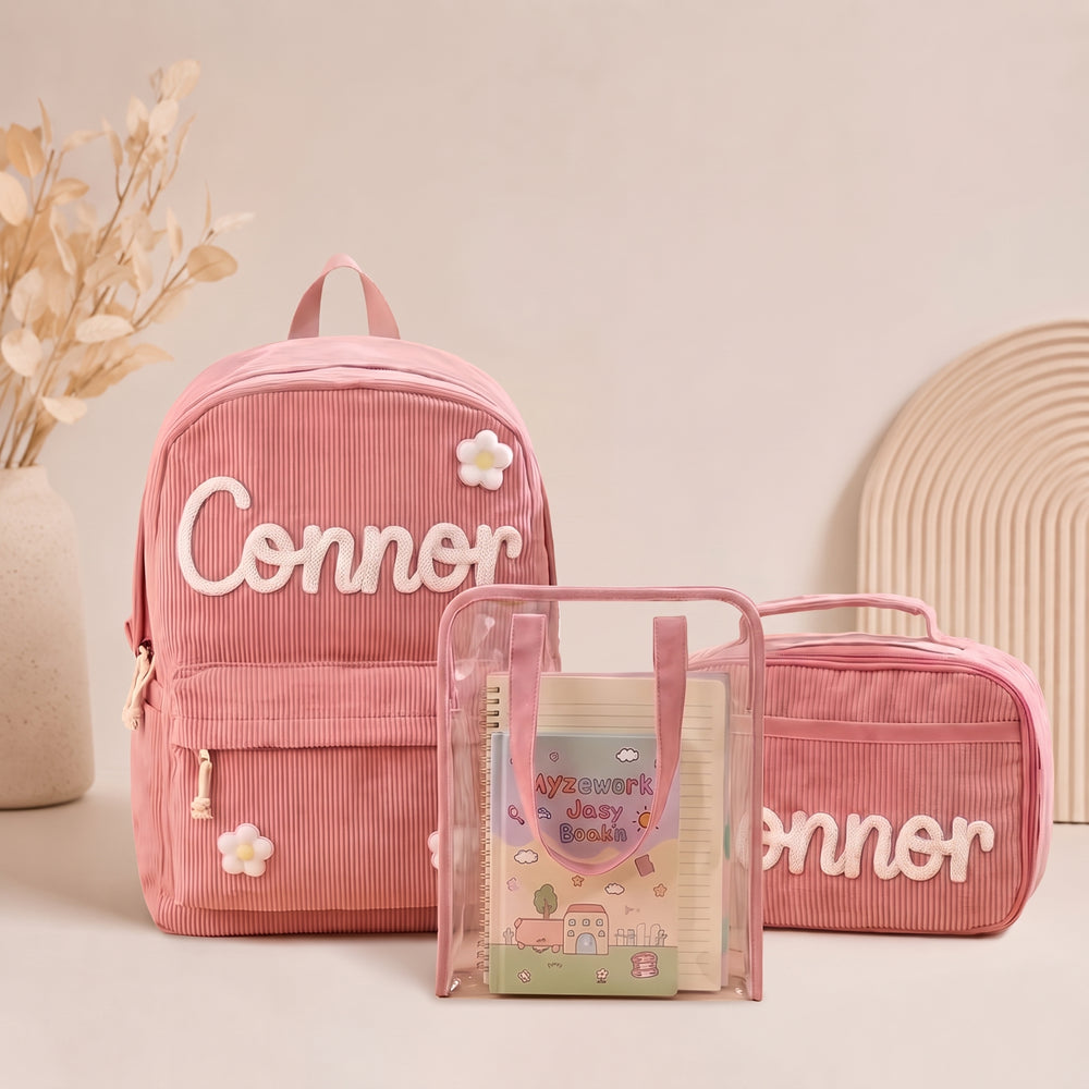 Mamaraya Personalized Corduroy 3-Piece School Bag Set