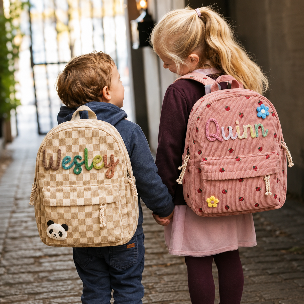 MamaRaya Personalized Patterned Corduroy Backpack for Kids