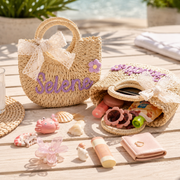MamaRaya Personalized Kids Straw Beach Bag
