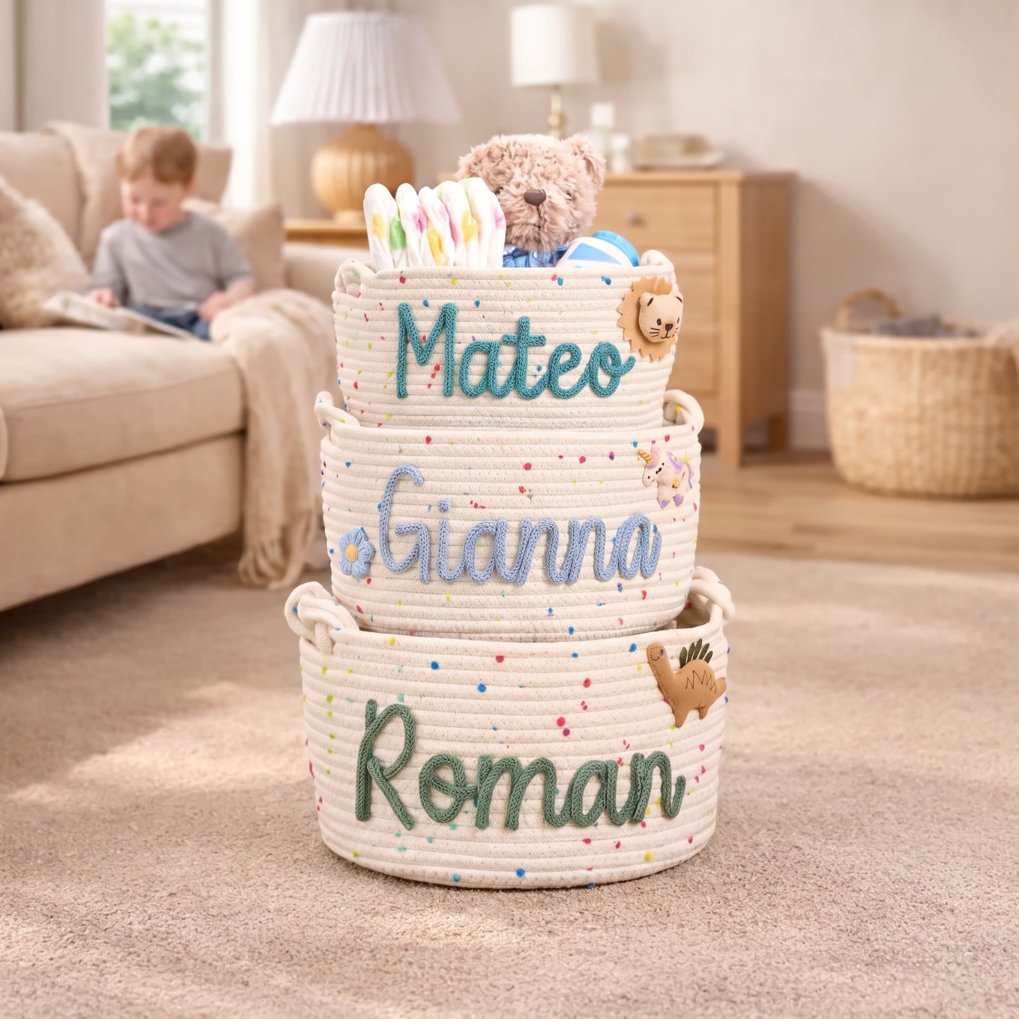 MamaRaya Personalized Nursery Storage Basket Custom Name Gift