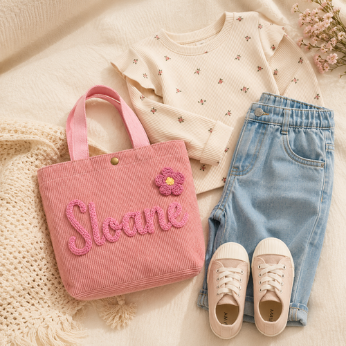 MamaRaya Personalized Corduroy Tote Bag for Kids