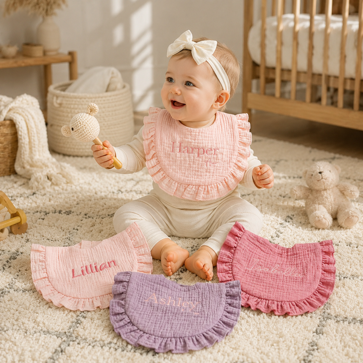 MamaRaya Personalized Muslin Baby Bib Custom Name Feeding Gift
