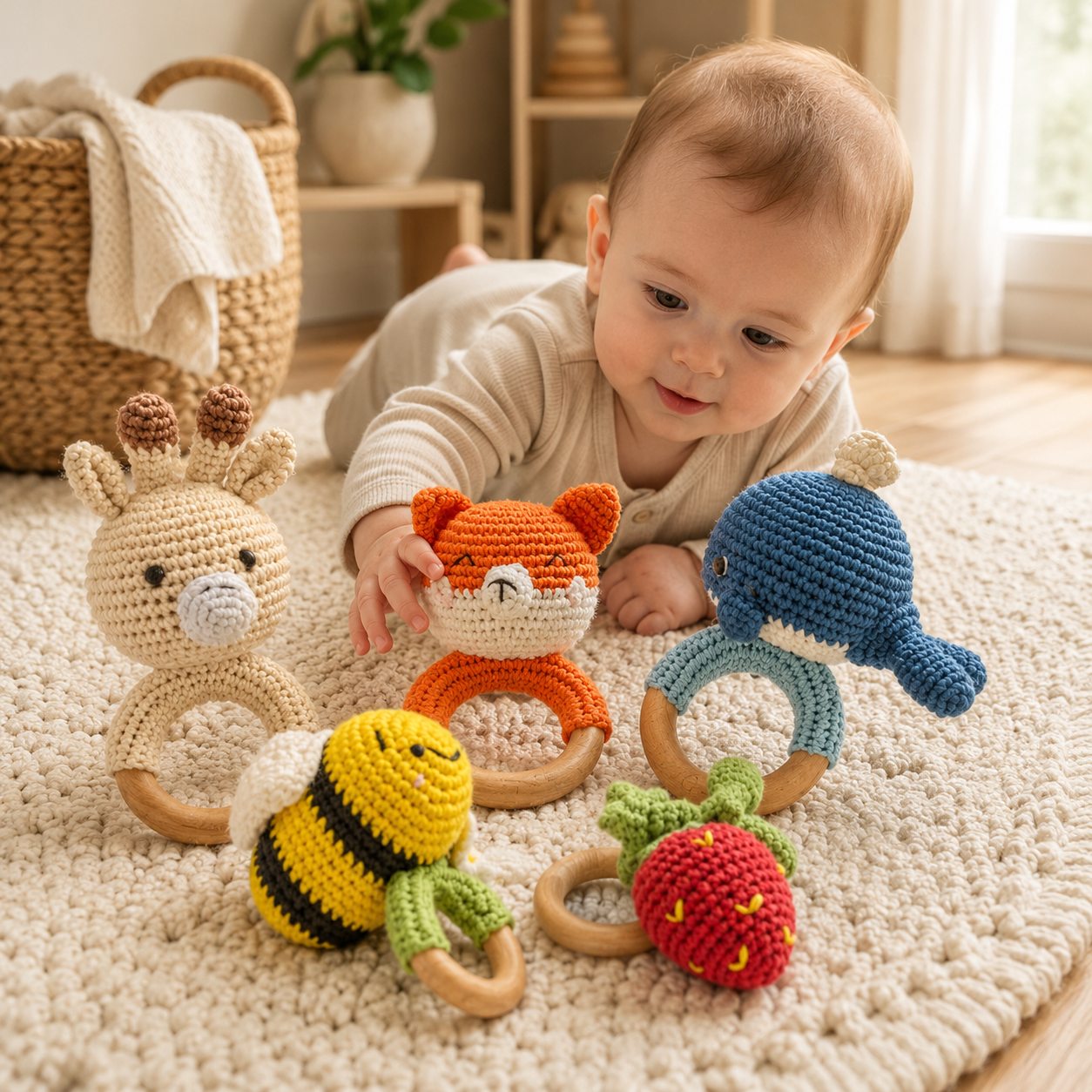 Personalized crochet baby rattle with custom name