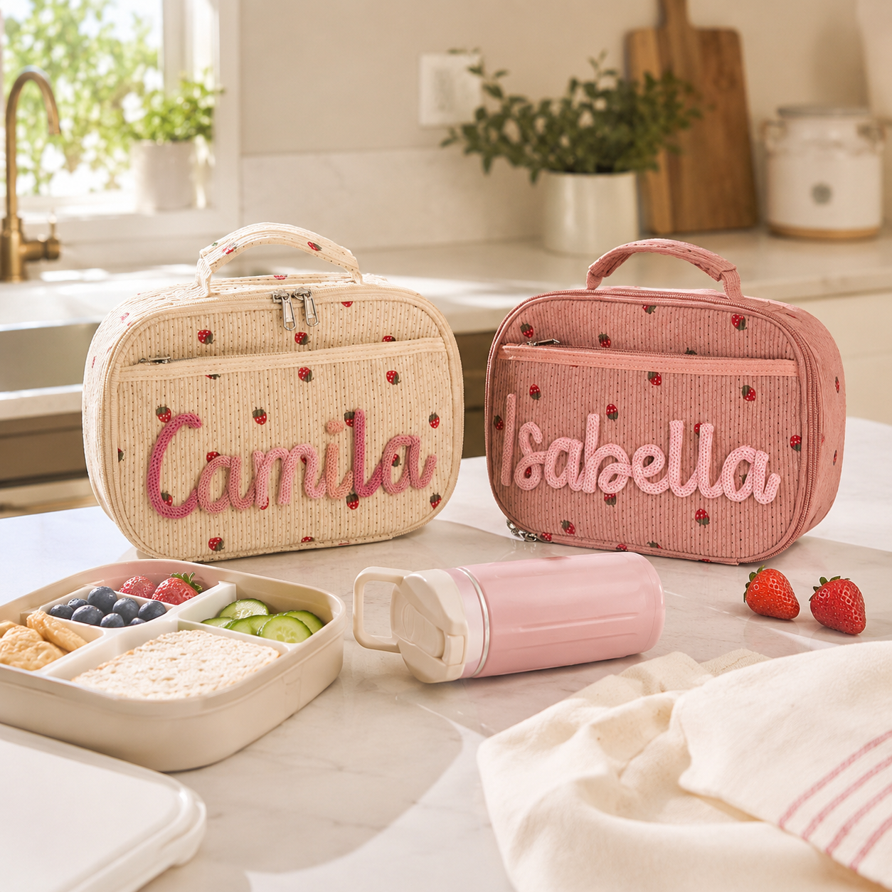 MamaRaya Personalized Checkerboard Strawberry Lunch Bag