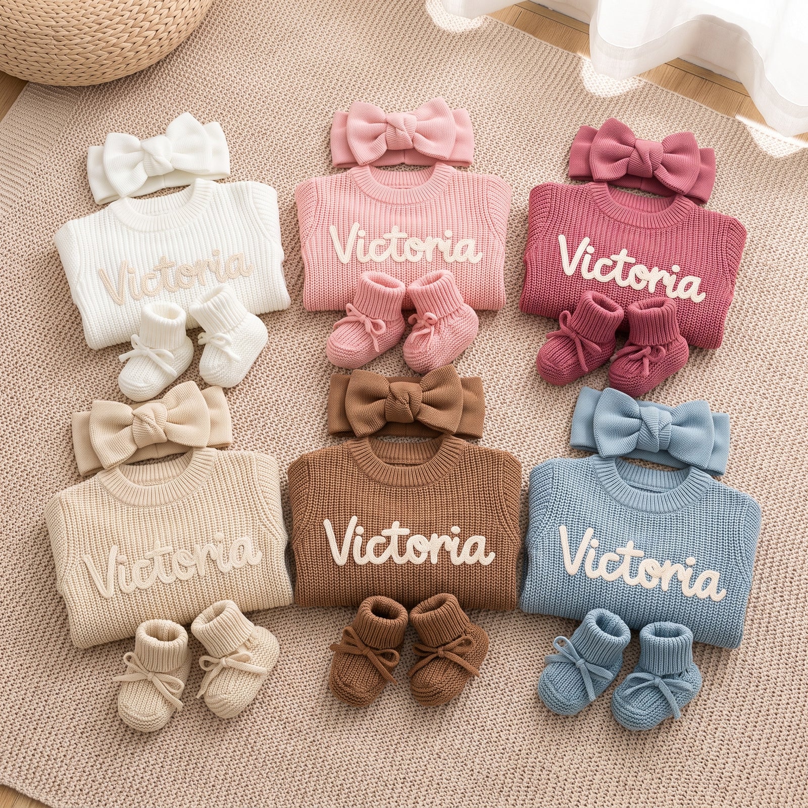 Mamaraya Custom Baby Girl Ruffle Sweater Headband Socks Set