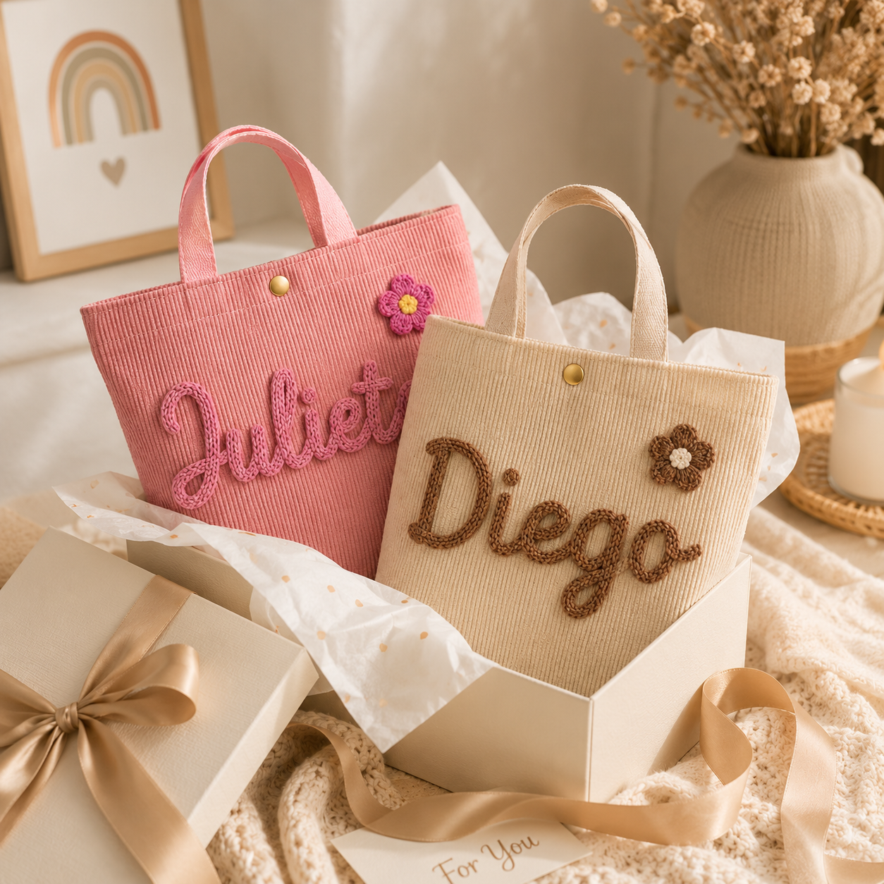MamaRaya Personalized Corduroy Tote Bag for Kids