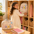 Personalized cream kids backpack and lunch bag set for preschool cubby storage