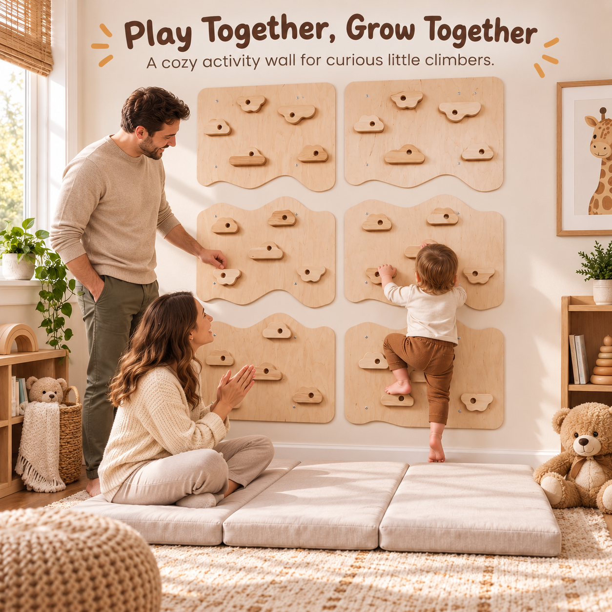 MamaRaya Wooden Kids Climbing Wall Indoor Play Gym