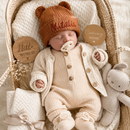 Personalized newborn bear hat with soft cozy knit texture