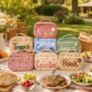 Personalized kids lunch bag size guide with handle and storage details