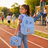 Kids blue corduroy backpack and lunch bag set with custom name