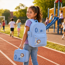 Kids blue corduroy backpack and lunch bag set with custom name