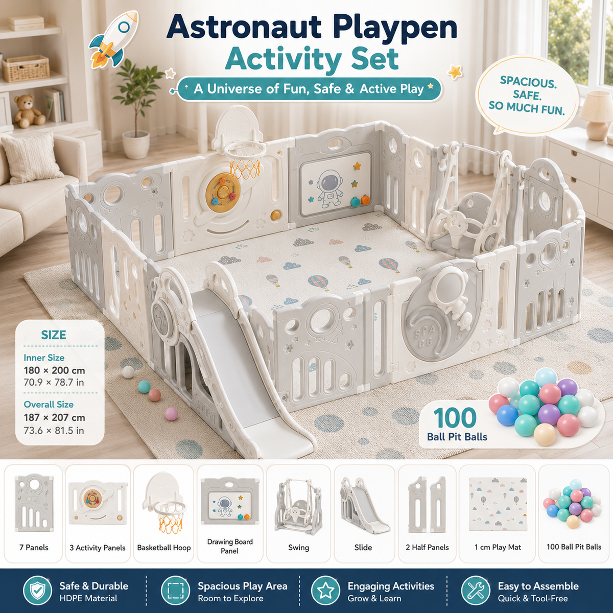 Mamaraya Astronaut Baby Playpen Activity Center