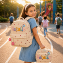 Personalized cream kids backpack and lunch bag set for school playground