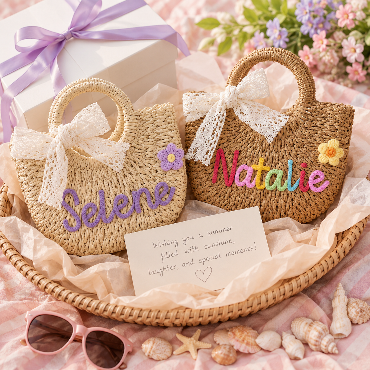 Personalized kids straw purse with yarn name letters