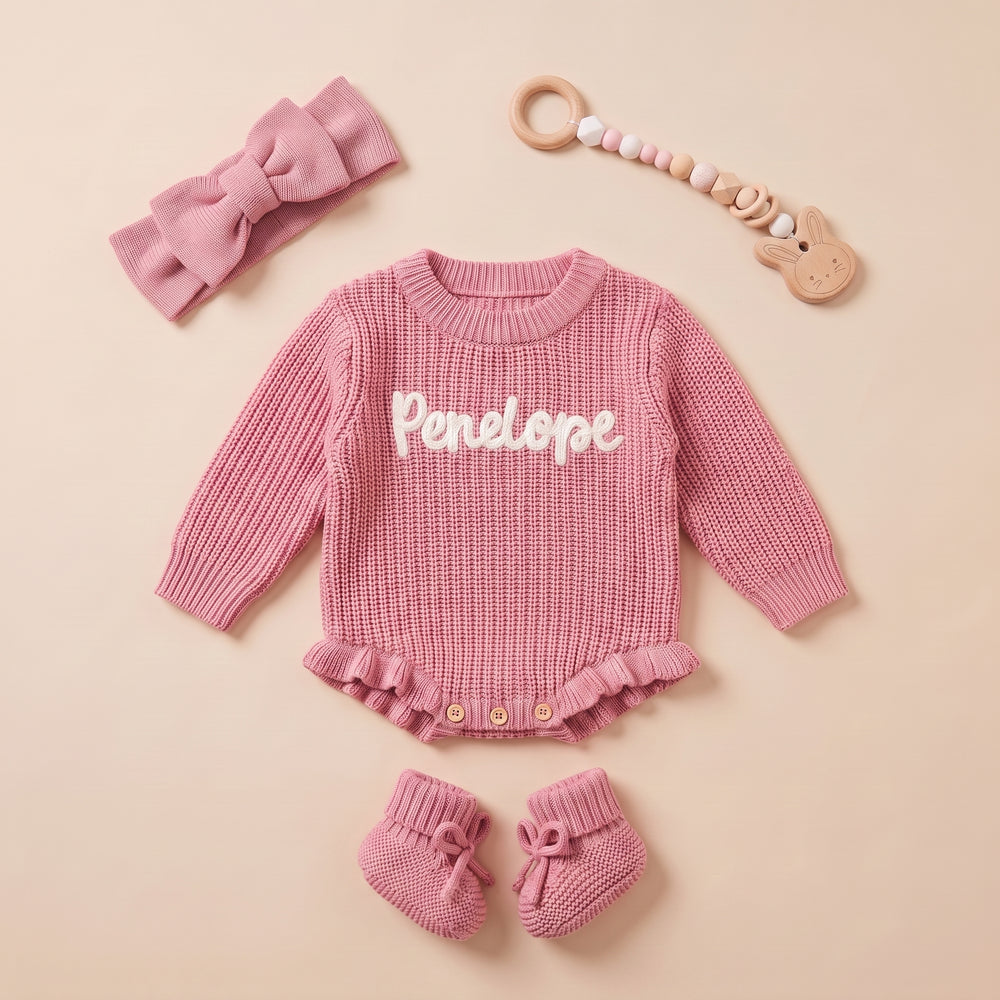 Mamaraya Custom Baby Girl Ruffle Sweater Headband Socks Set