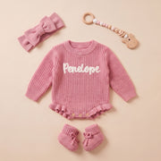 Mamaraya Custom Baby Girl Ruffle Sweater Headband Socks Set