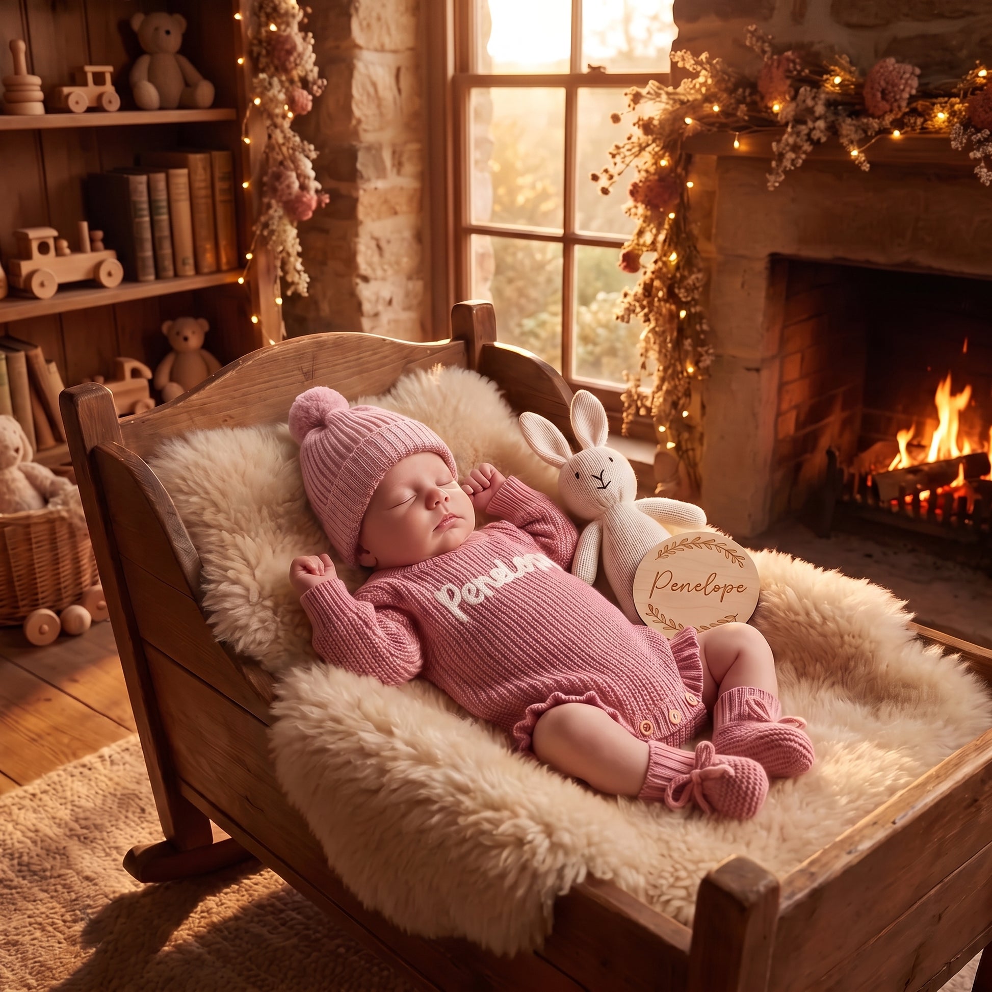 Mamaraya Custom Baby Girl Ruffle Sweater Beanie Socks Set