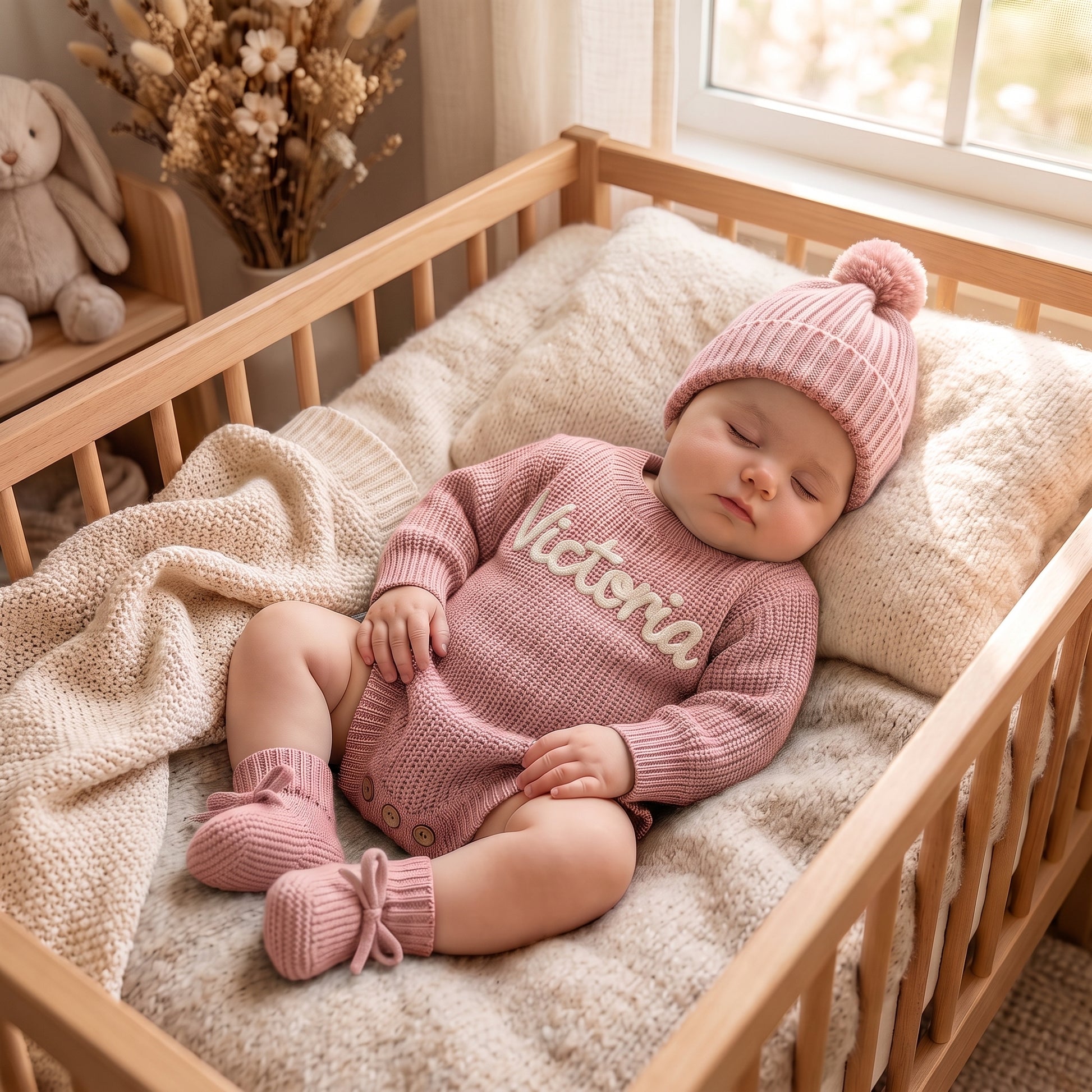 Mamaraya Custom Baby Girl Ruffle Sweater Beanie Socks Set