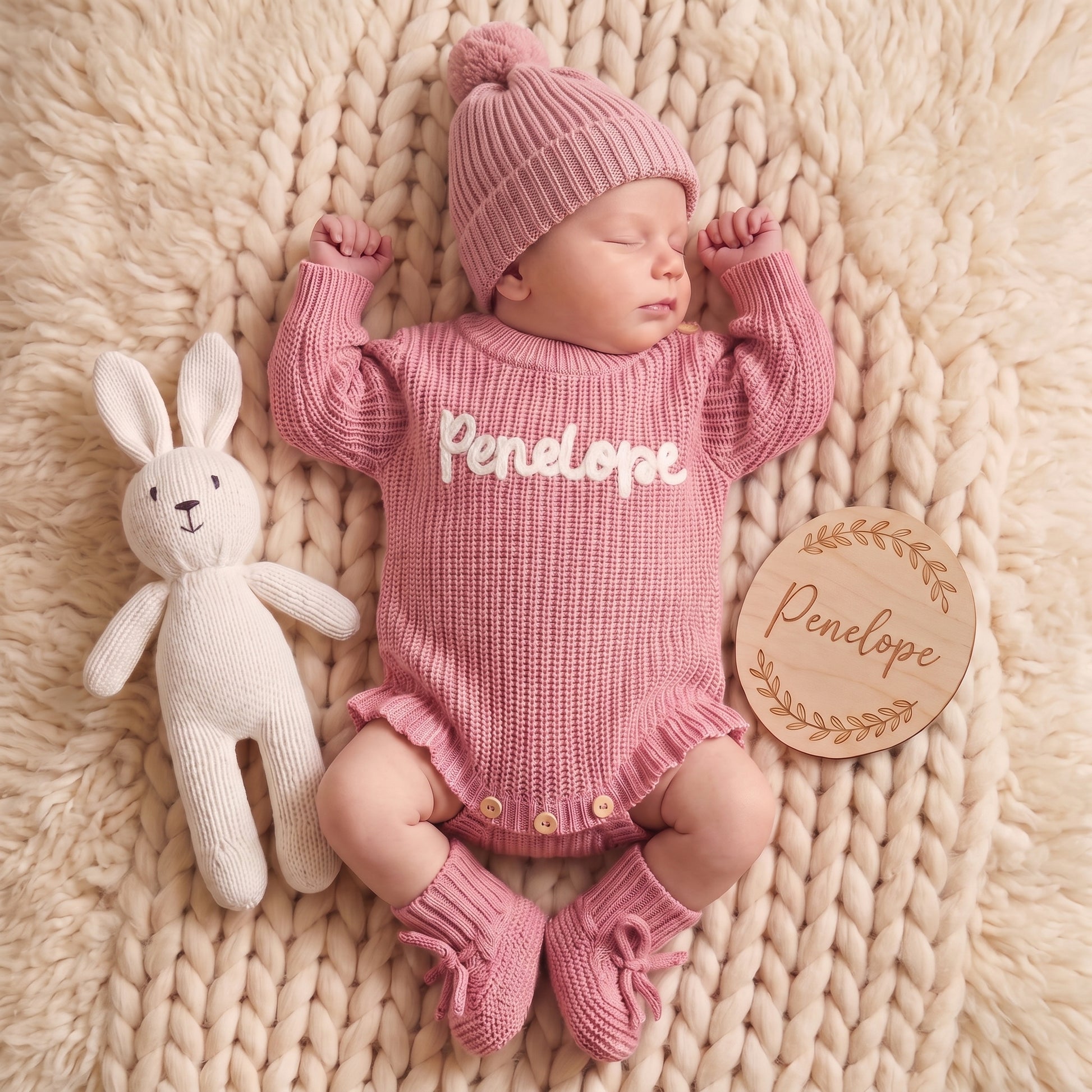 Mamaraya Custom Baby Girl Ruffle Sweater Beanie Socks Set