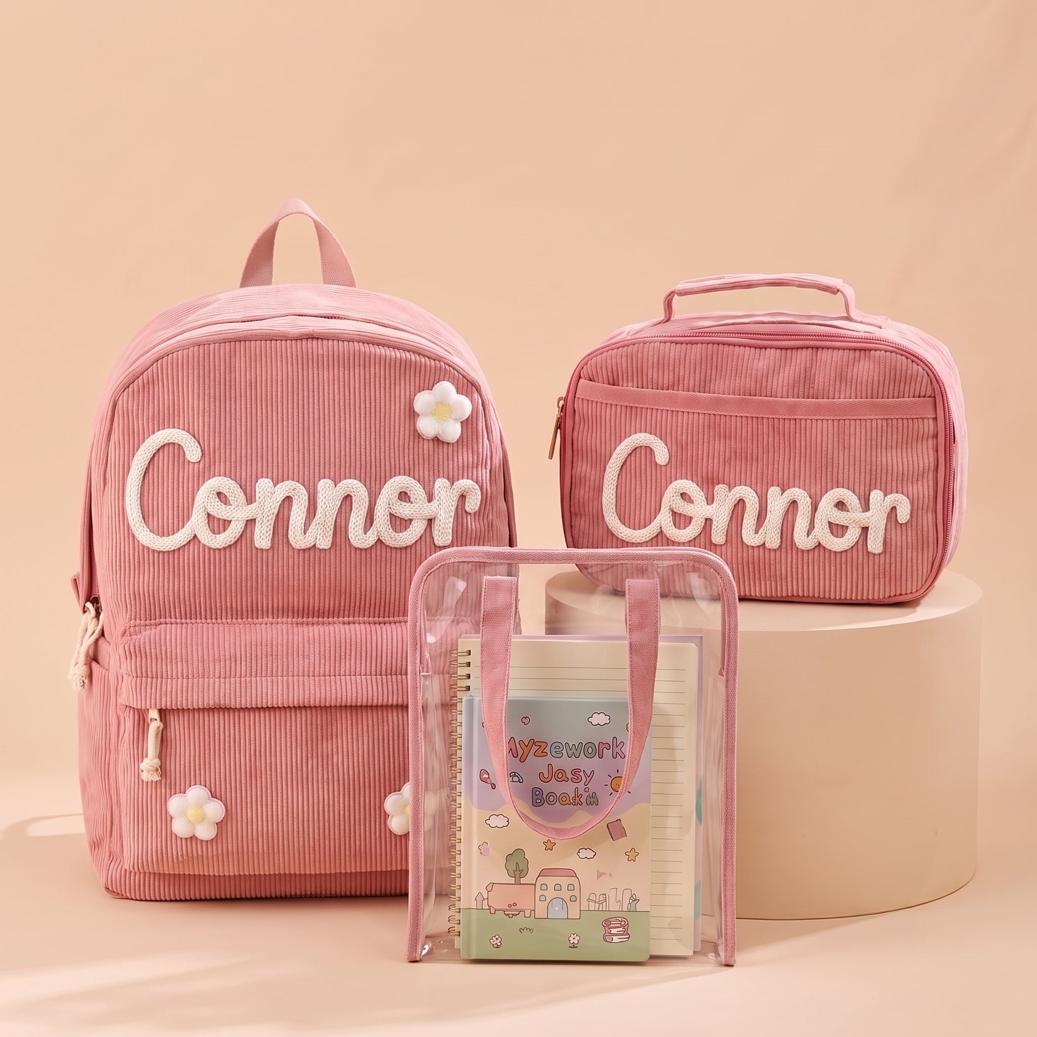 Mamaraya Personalized Corduroy 3-Piece School Bag Set
