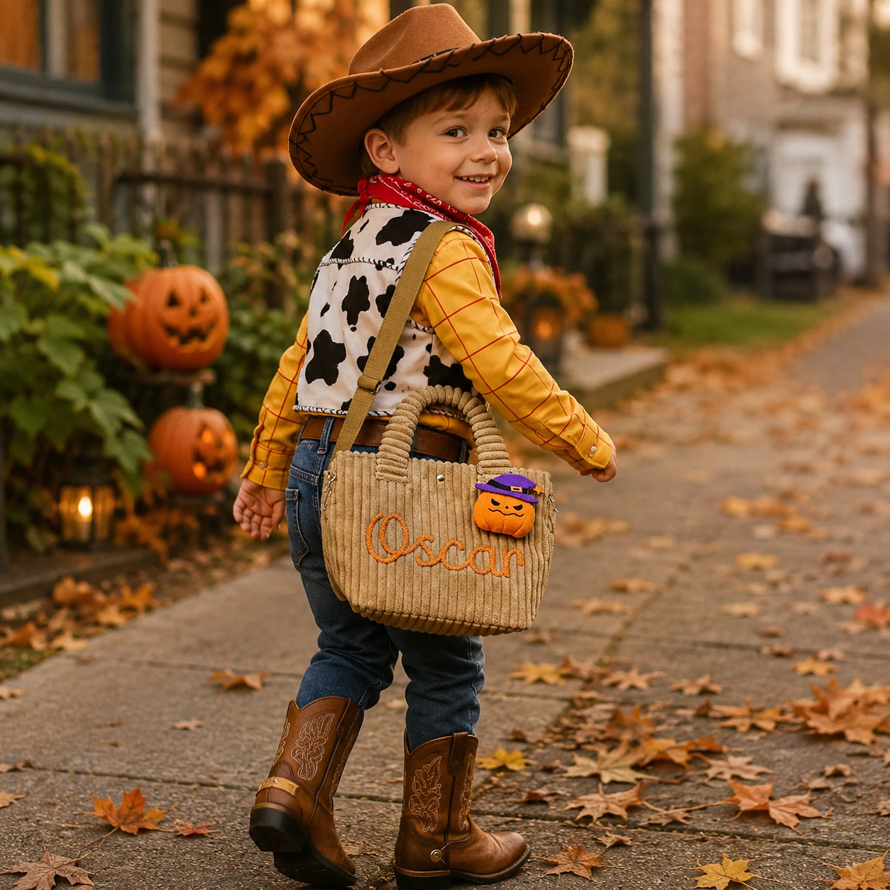MamaRaya Personalized Corduroy Trick or Treat Bag
