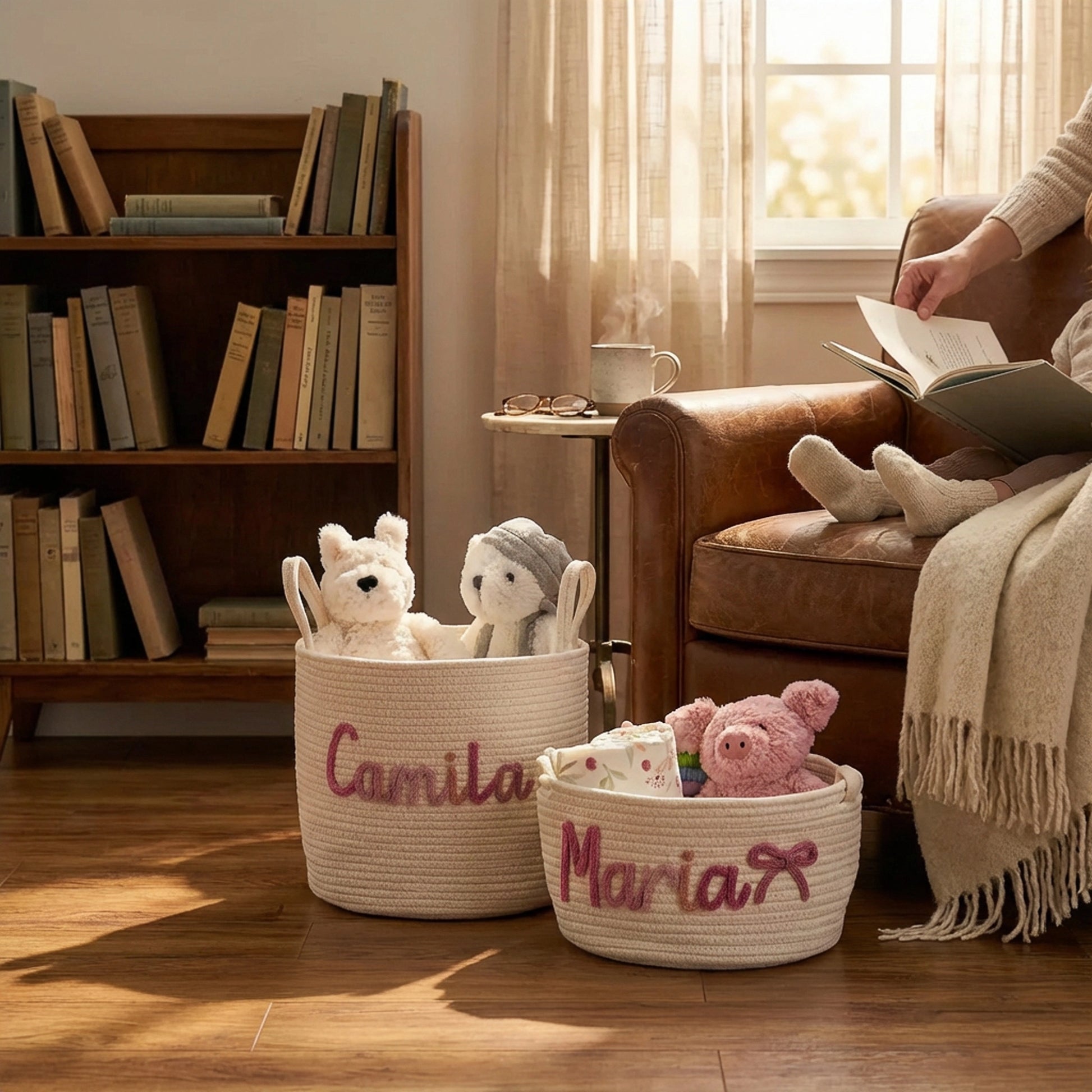 Neutral personalized baby basket for nursery decor