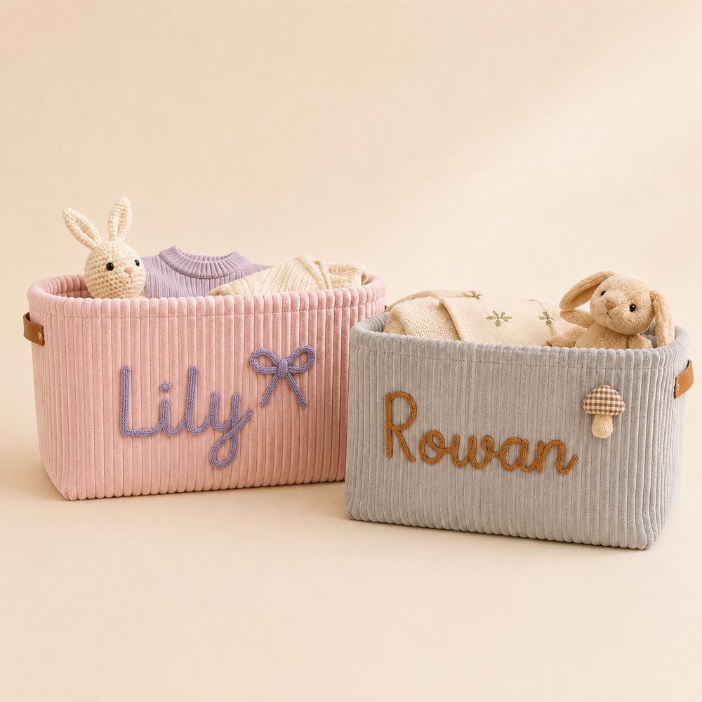 MamaRaya Personalized Corduroy Nursery Basket