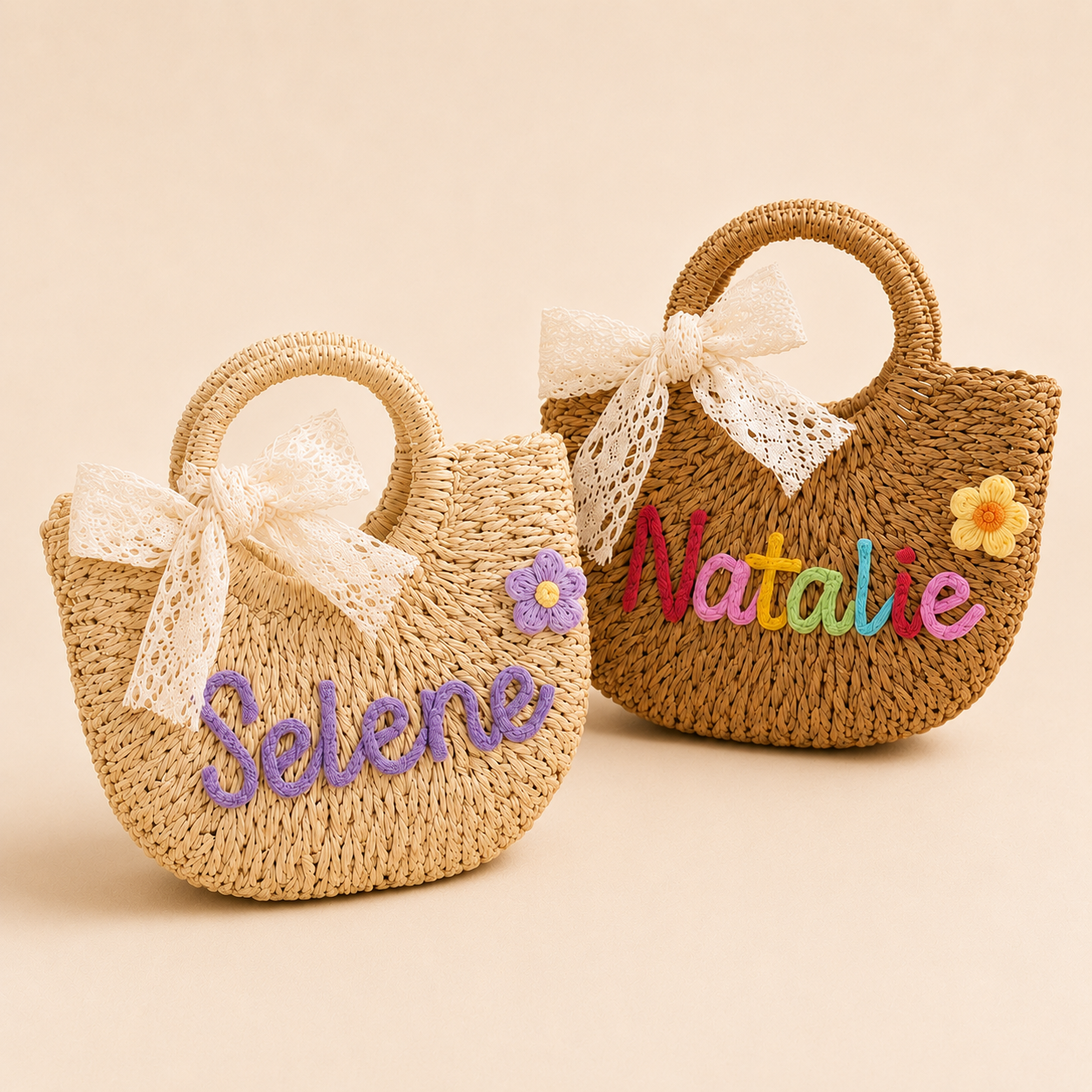 MamaRaya Personalized Kids Straw Beach Bag