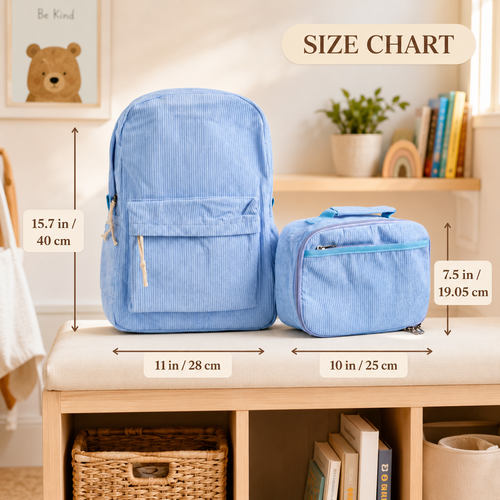 Mamaraya personalized kids backpack and lunch bag set size guide