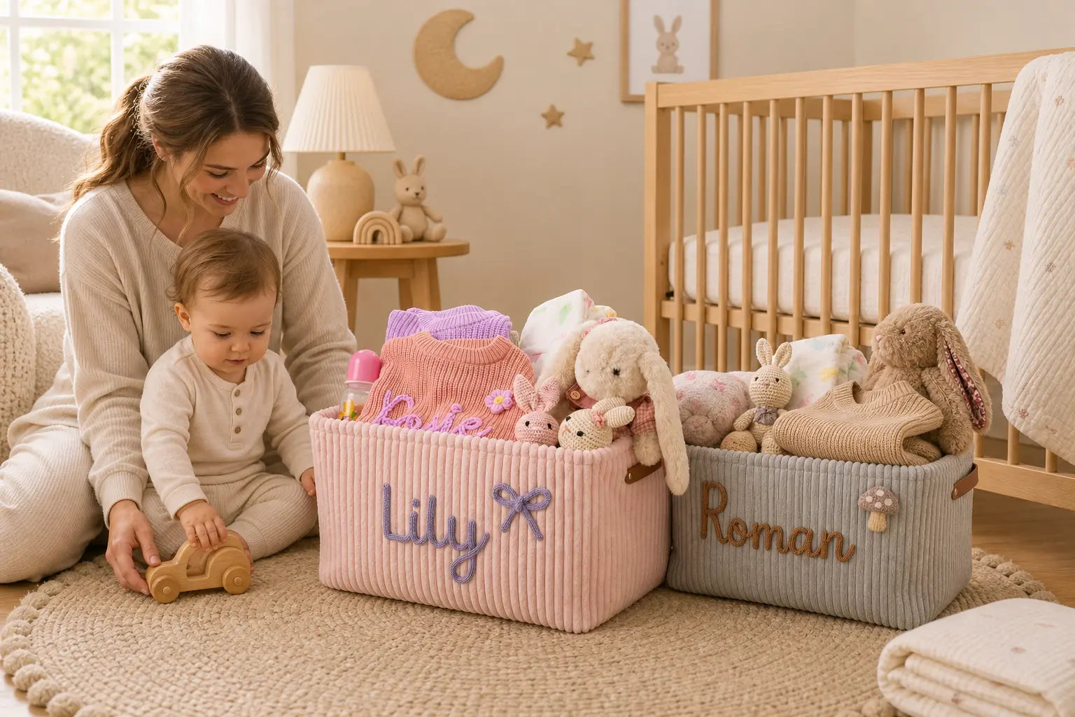 Mamaraya Personalized Corduroy Nursery Storage Basket