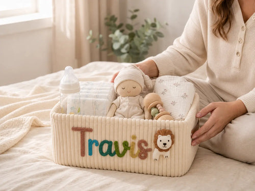 Mamaraya Personalized Corduroy Nursery Storage Basket