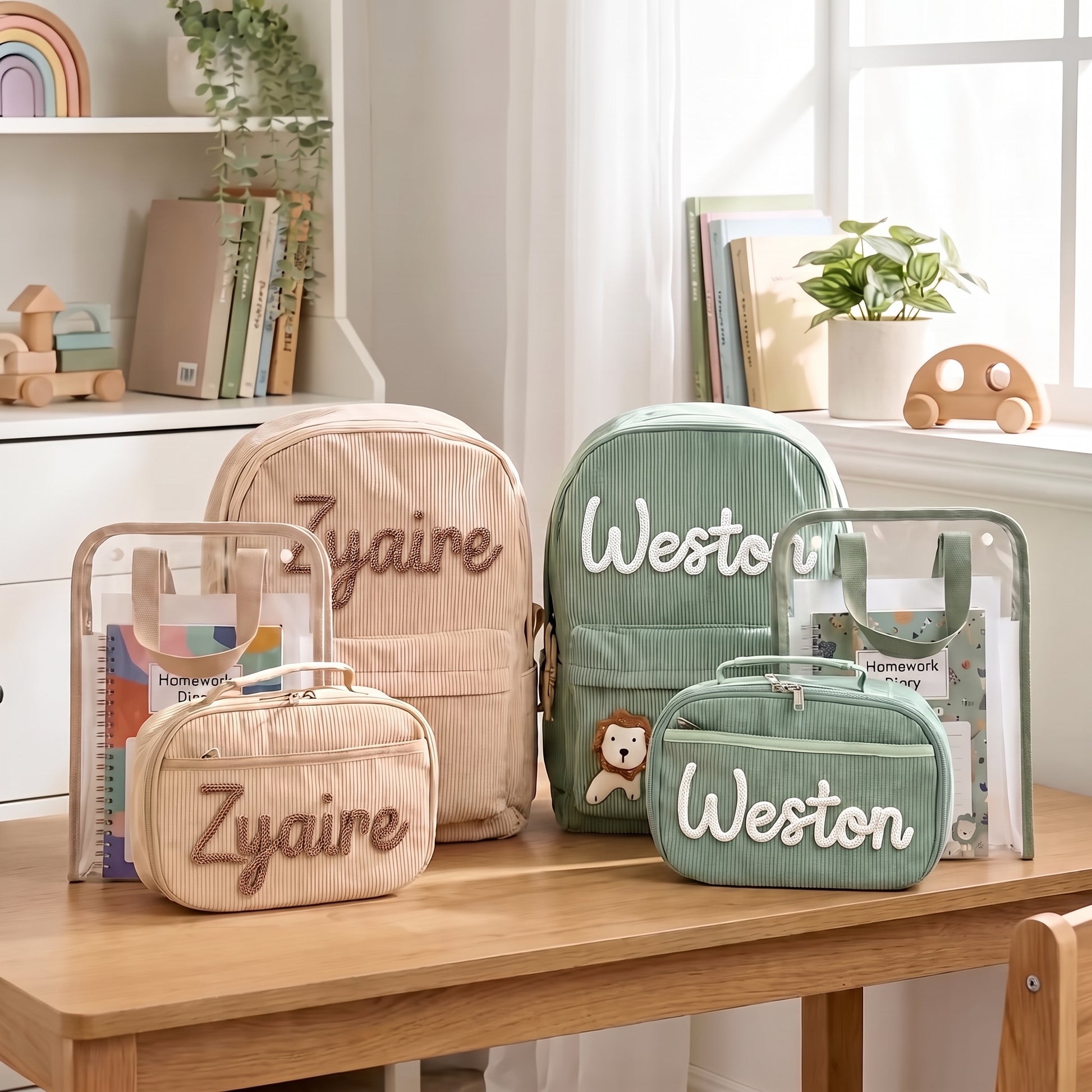 Mamaraya Personalized Corduroy 3-Piece School Bag Set