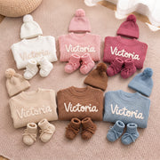 Mamaraya Custom Baby Girl Ruffle Sweater Beanie Socks Set
