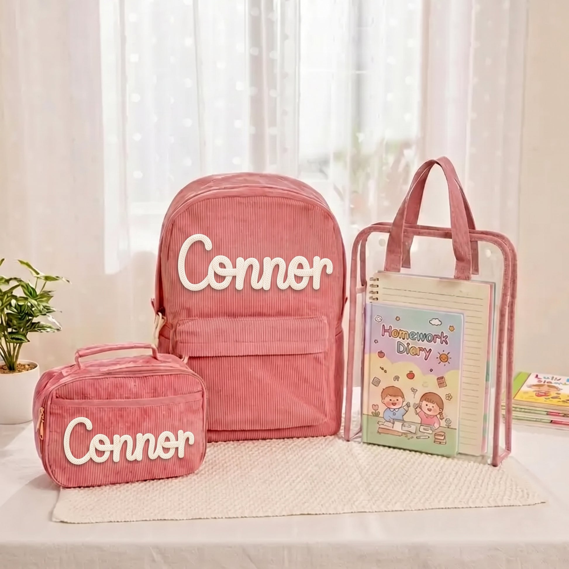 Mamaraya Personalized Corduroy 3-Piece School Bag Set