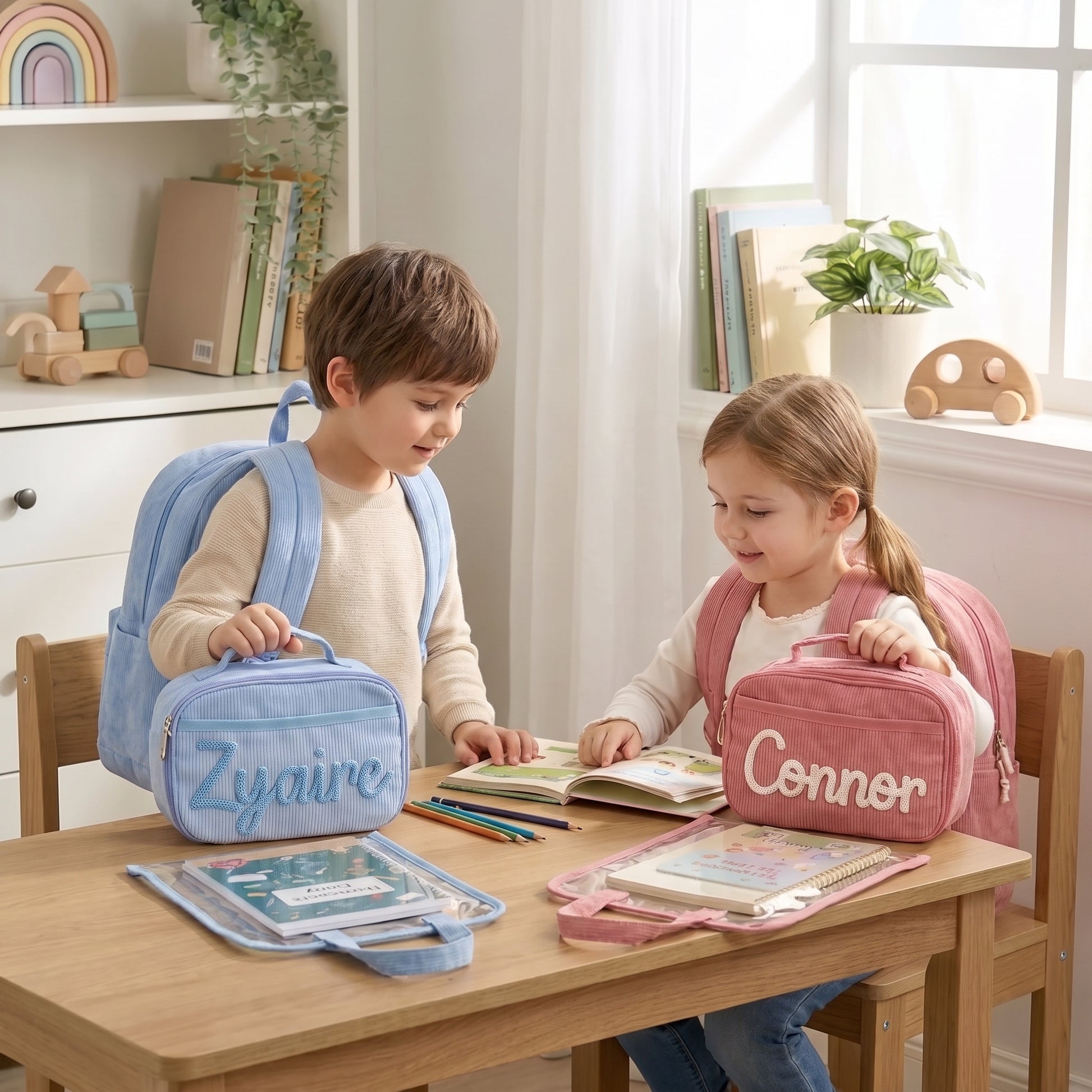 Mamaraya Personalized Corduroy 3-Piece School Bag Set