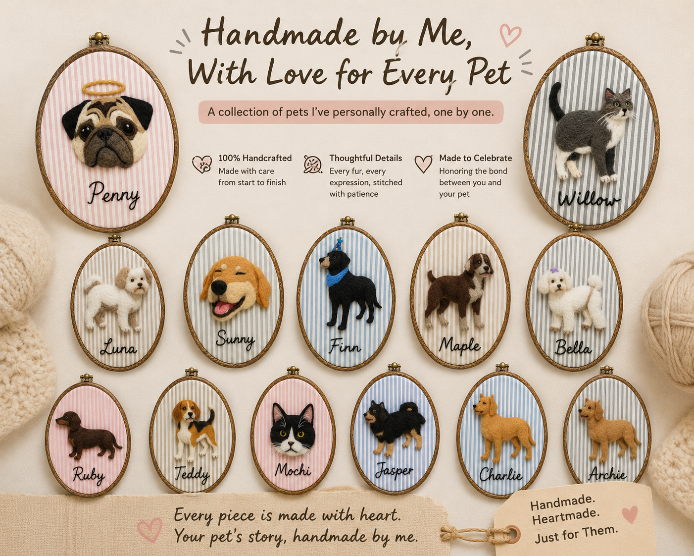 Mamaraya Personalized Felt Pet Portrait Hoop Art
