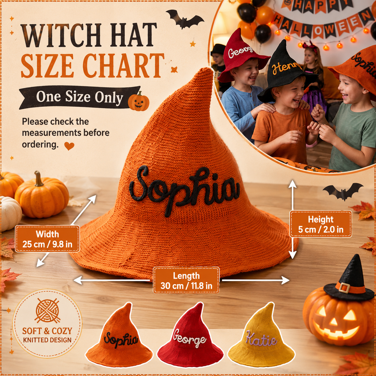 Mamaraya Personalized Halloween Witch Hat for Kids