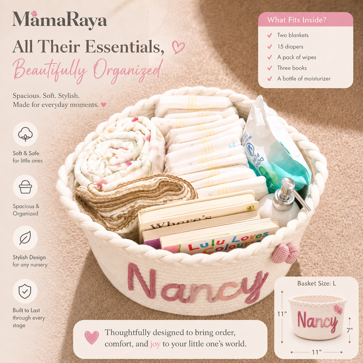MamaRaya Personalized Baby Basket With Name