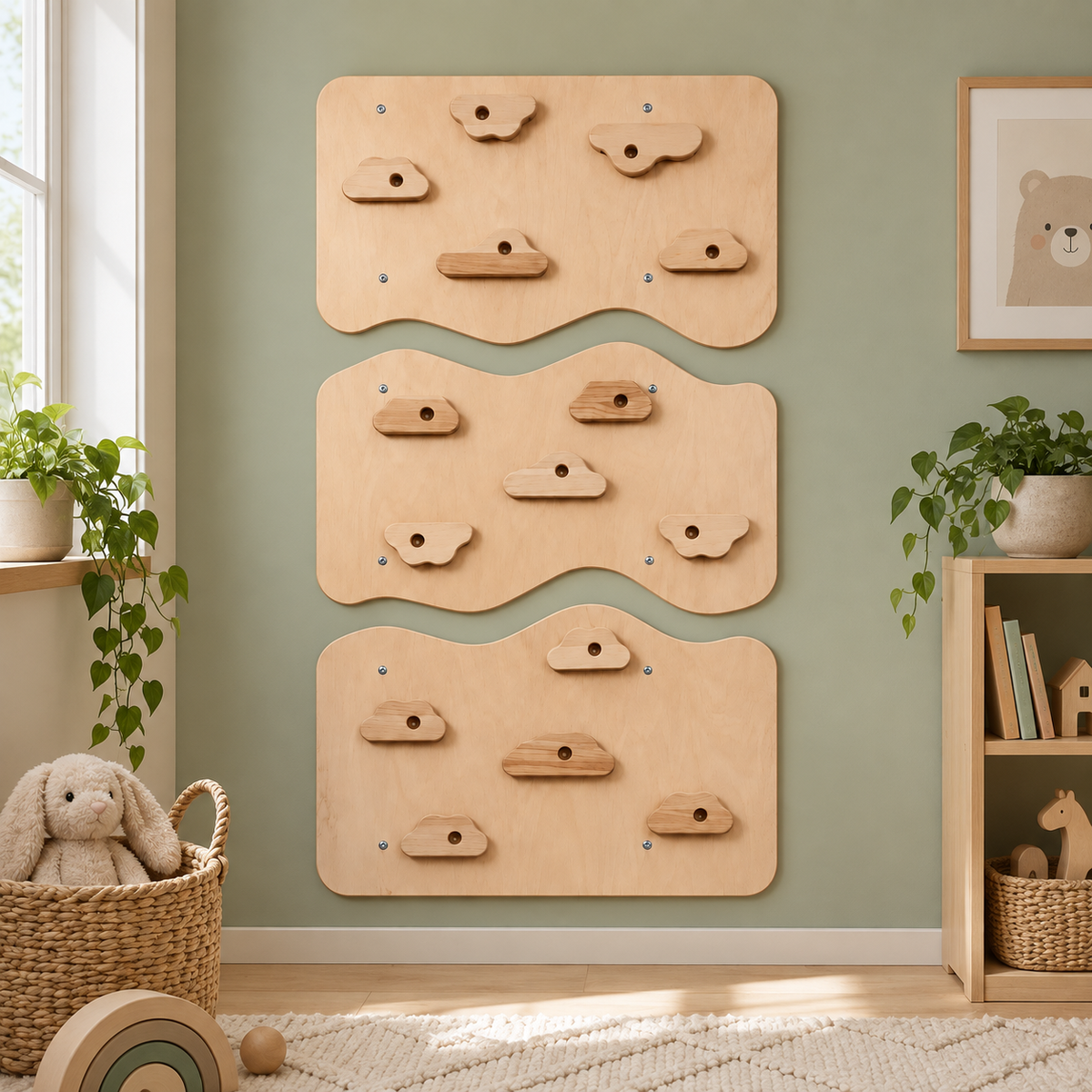 MamaRaya Wooden Kids Climbing Wall Indoor Play Gym