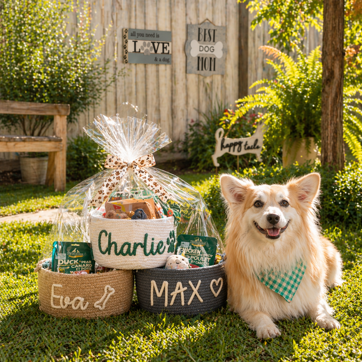 Handmade custom name dog baskets for pet toys and accessories
