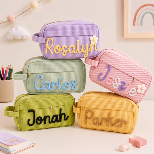 Kids school pouch with custom name and roomy storage