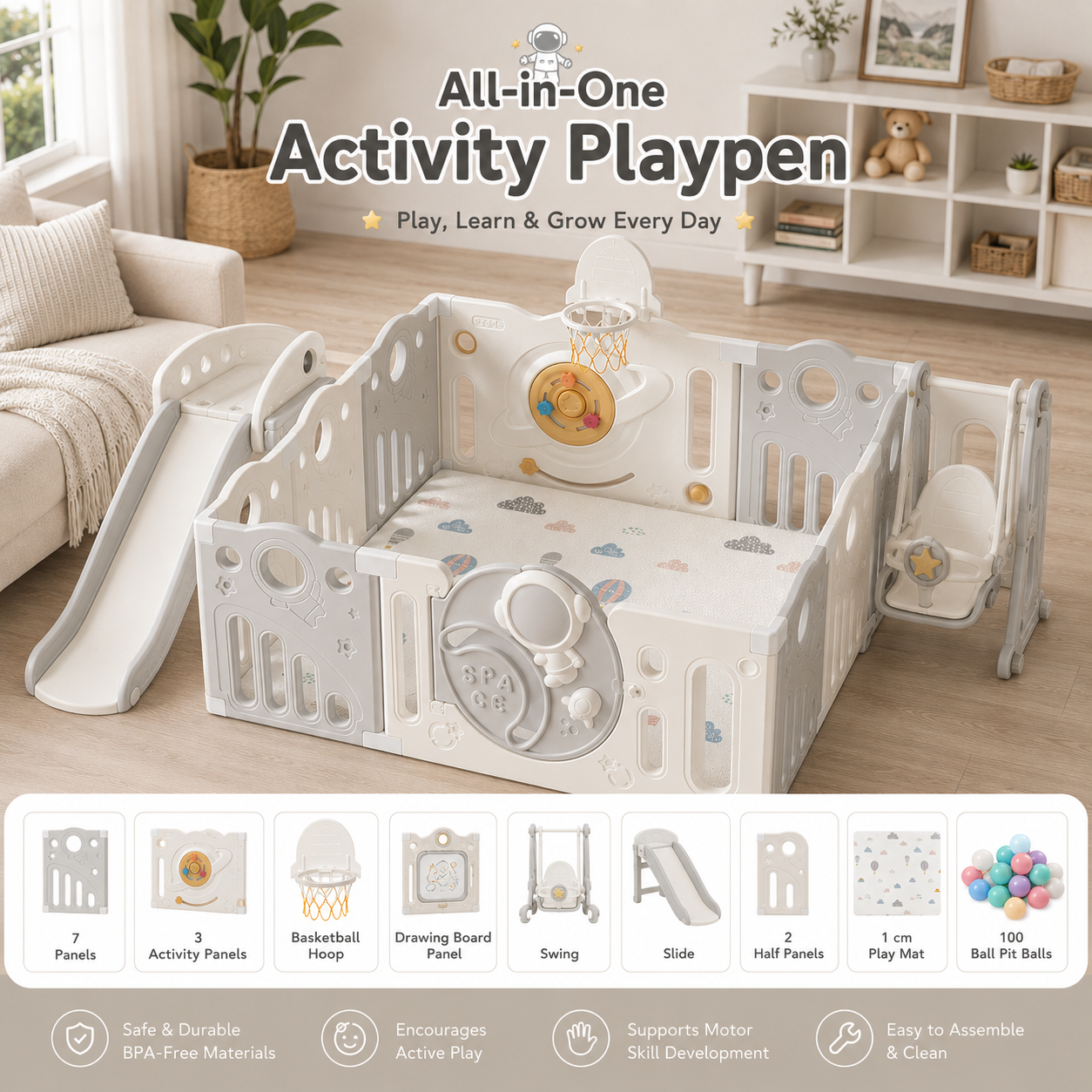 Mamaraya Astronaut Toddler Playard Activity Center