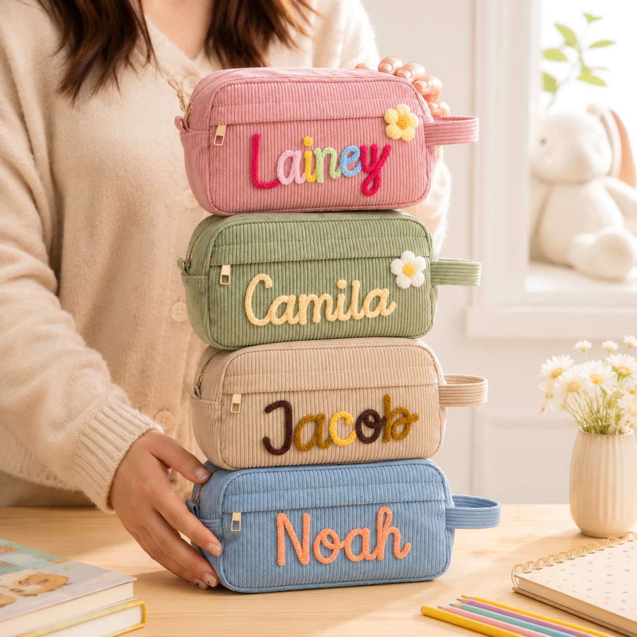 MamaRaya custom yarn name pencil case for school organization