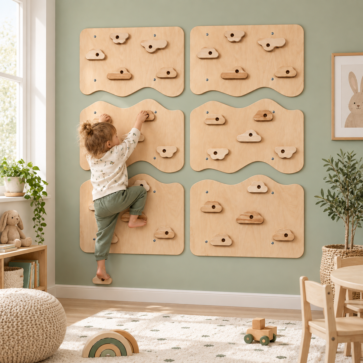 MamaRaya Wooden Kids Climbing Wall Indoor Play Gym